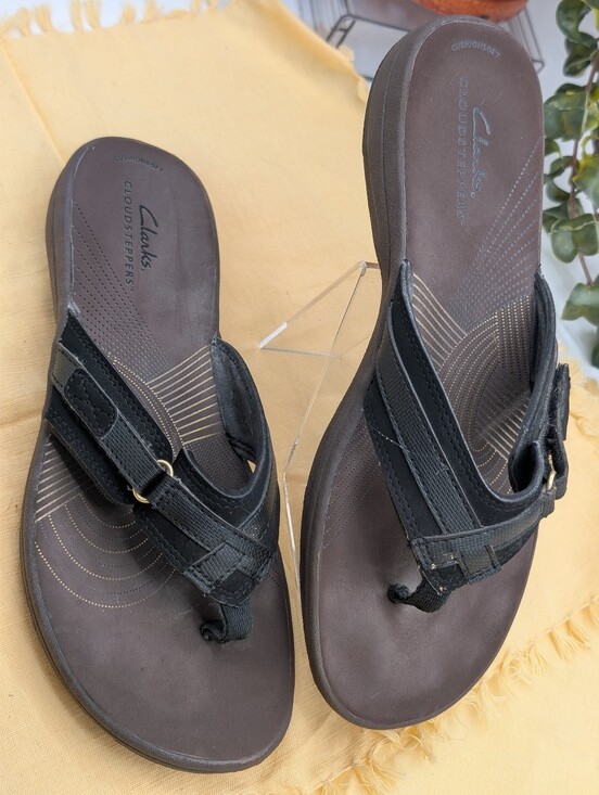 Cloudsteppers by Clarks Shoes - Clarks Comfort Walking Sandals‎ Black Adjustable Strap Cushion Cloudsteppers 8